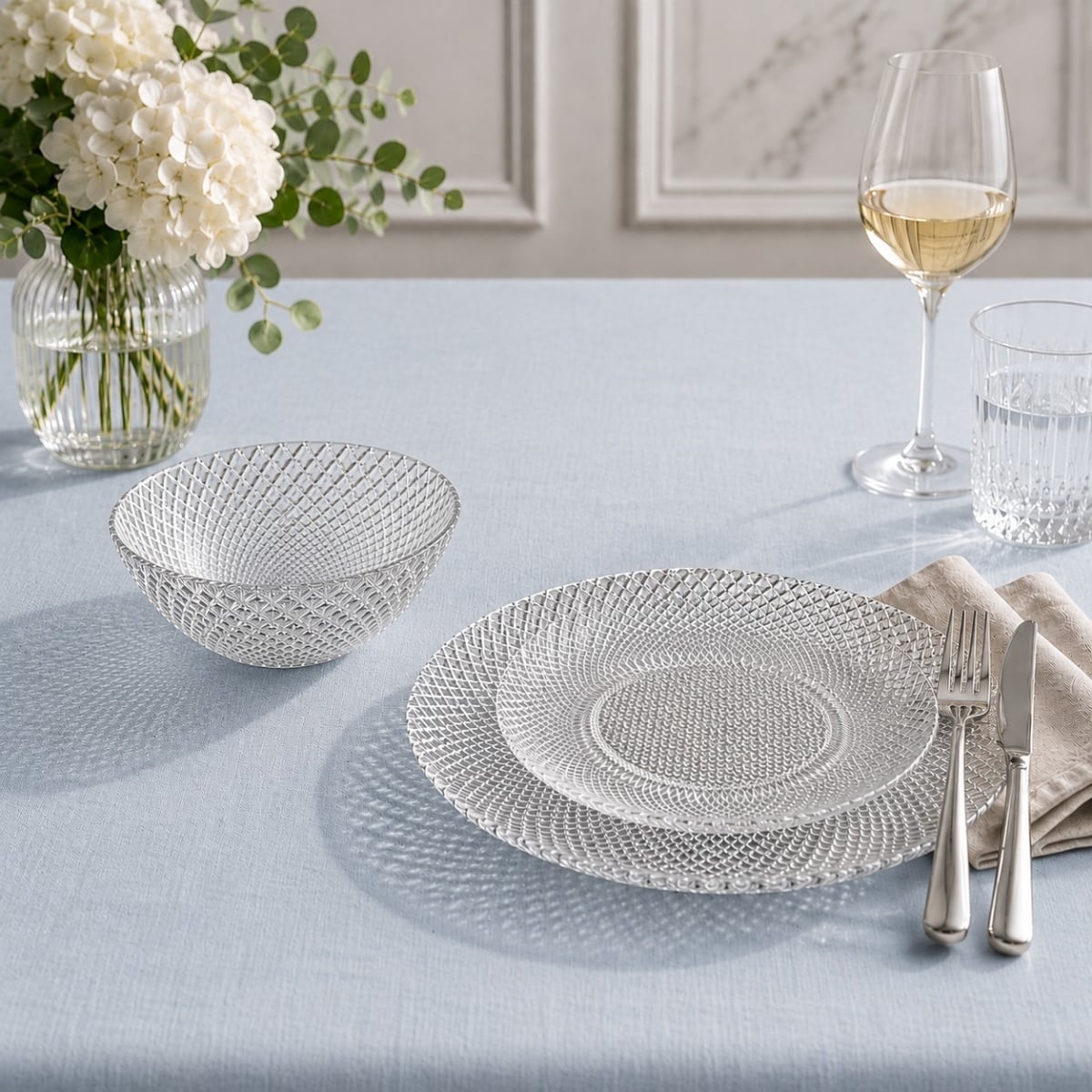R1215-2 Marquis Silver Gilded Glass Dinnerware Set - Set of 12