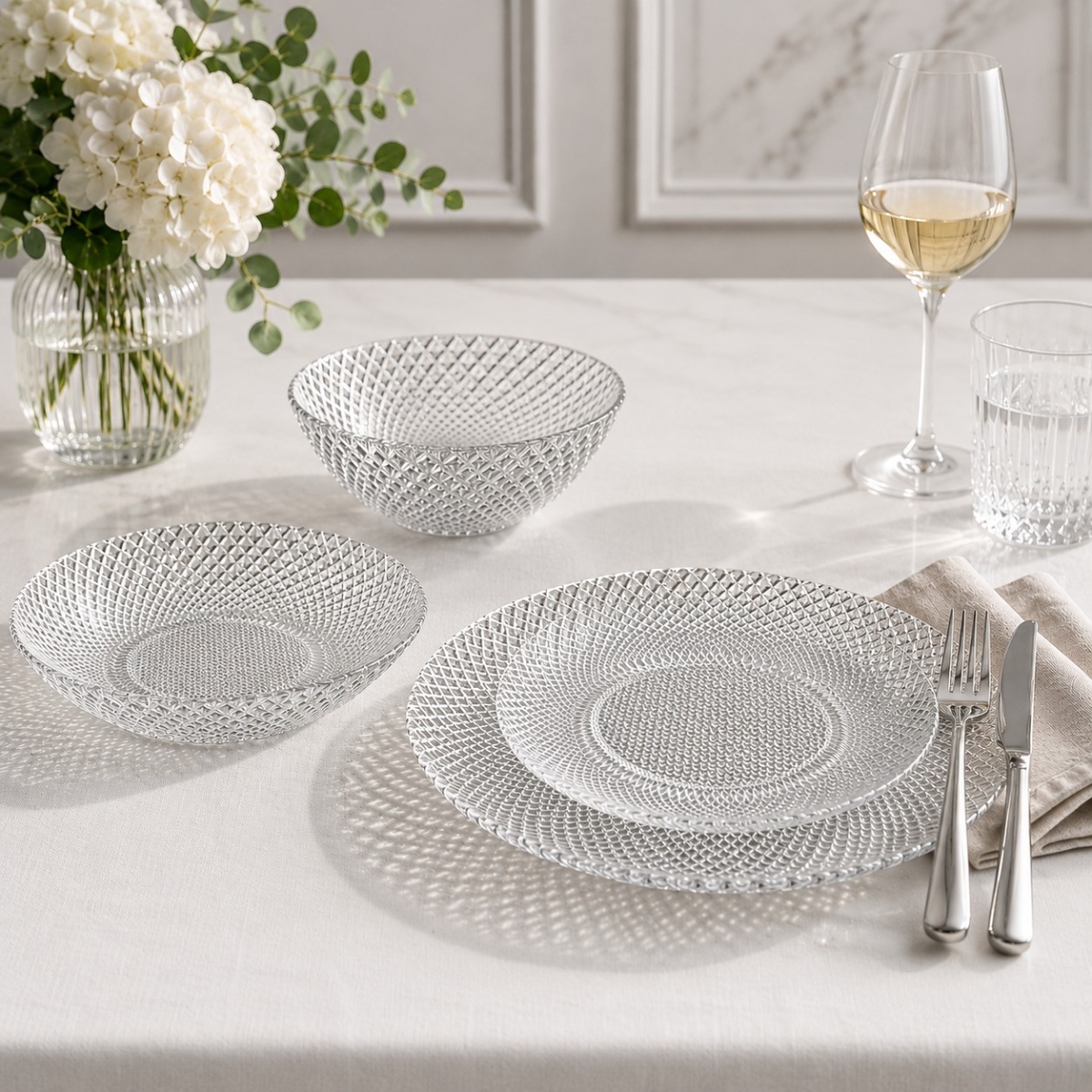 R1217-2 Marquis Silver Gilded Glass Dinnerware Set - Set of 16