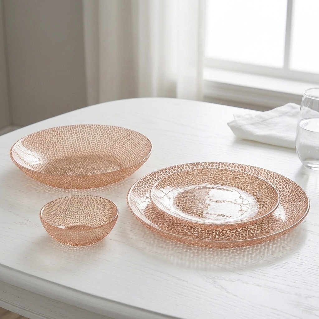 R1247-4 Cabana Rose Gold Gilded Glass Dinnerware Set - Set of 16