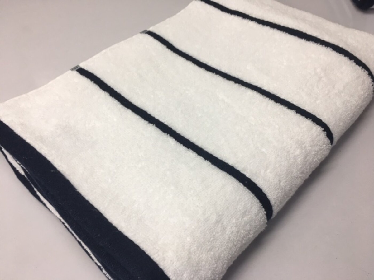 Premium Stripes Cotton Beach & Pool Towel, Horizontal Navy - Pack of 2