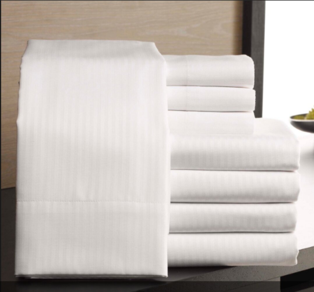 T-250 Satin Striped Cotton Blend Flat Sheet - Queen Size - Pack of 6
