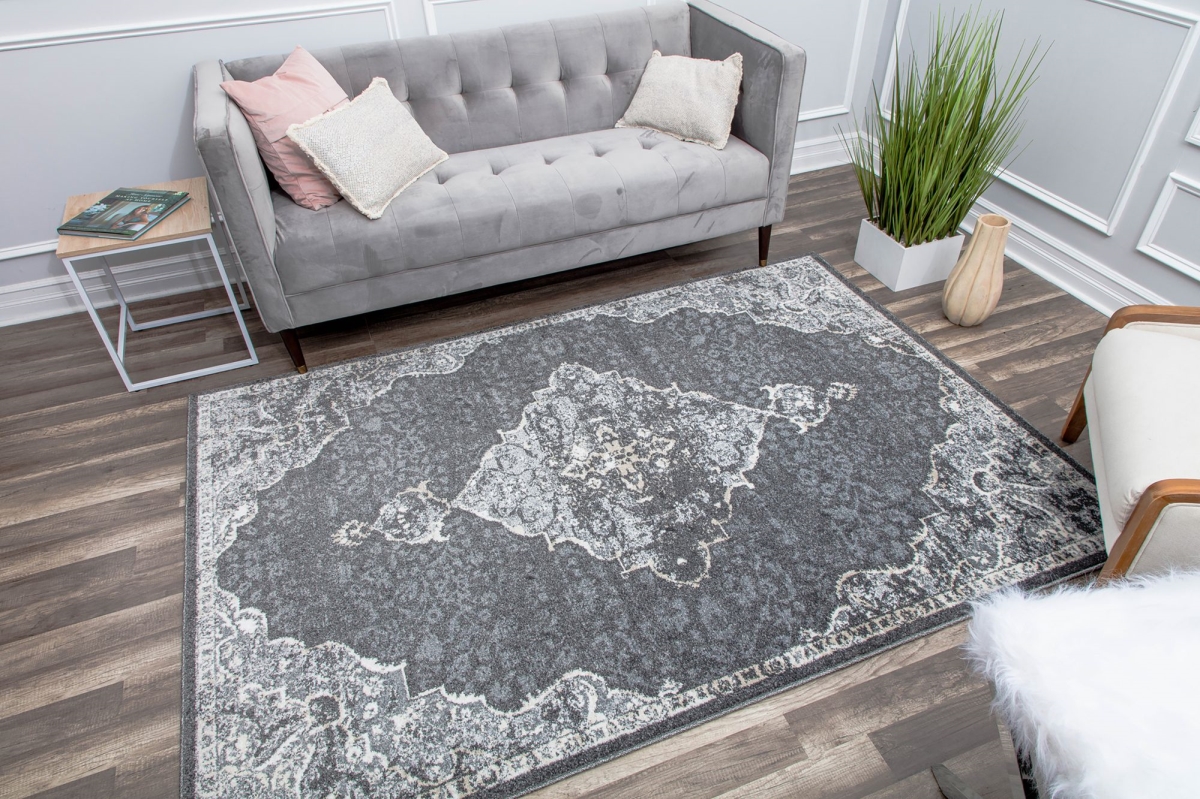 RA29370 8 x 10 ft. Harper HY50D Black Velvet Petunia Transitional Vintage Gray Area Rug