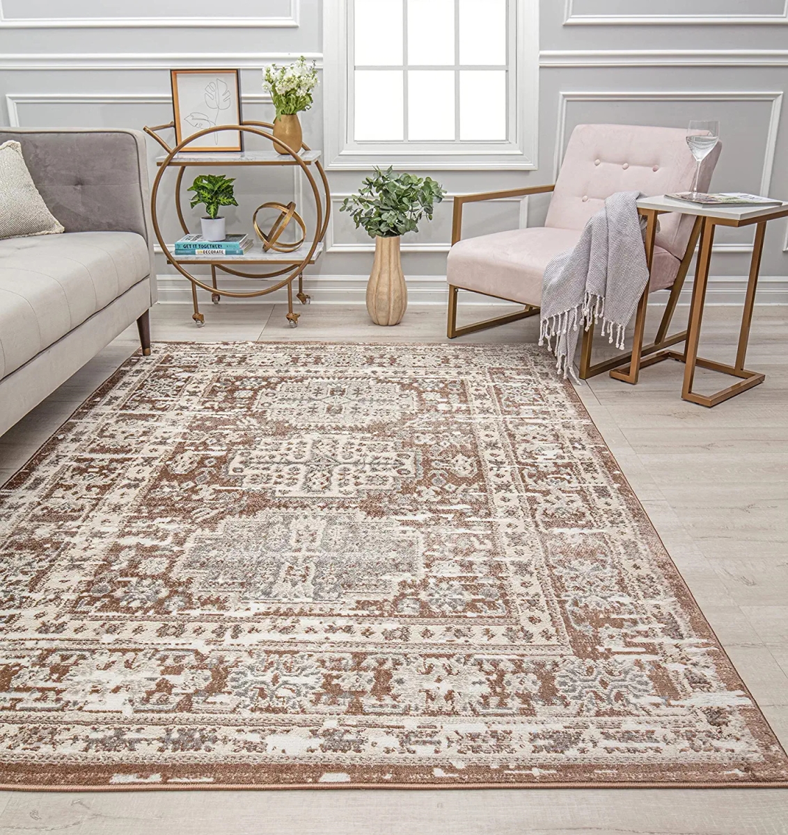 RA29415 5 ft. 3 in. x 7 ft. Gallagher GL55E French Vanilla Sundara Vintage Transitional Brown Area Rug
