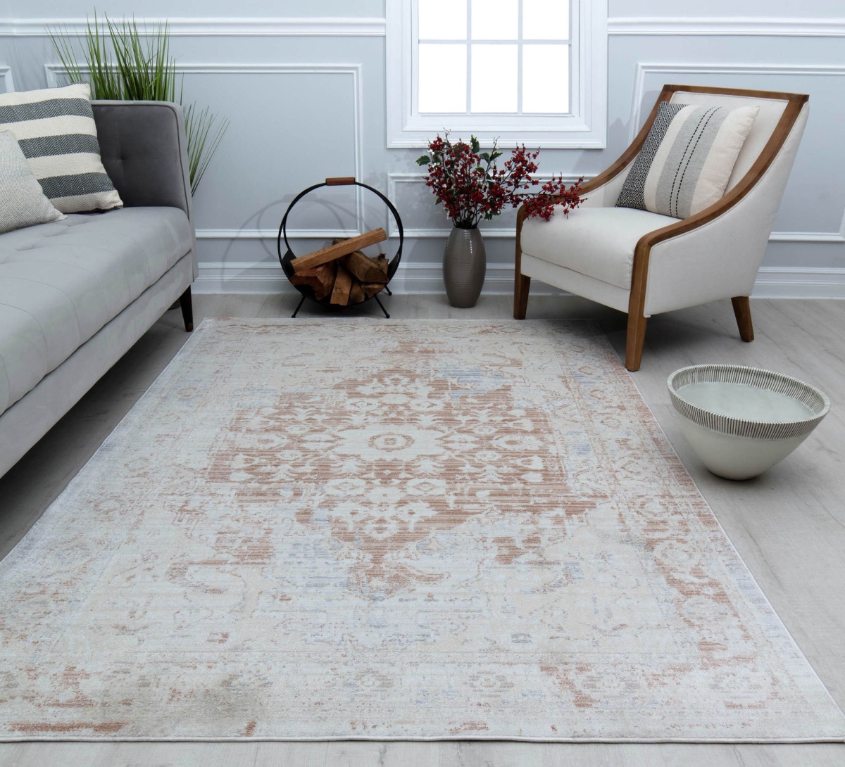 RA30836 8 x 10 ft. Romeo JL10B Durango Dust Abstract Vintage White Area Rug
