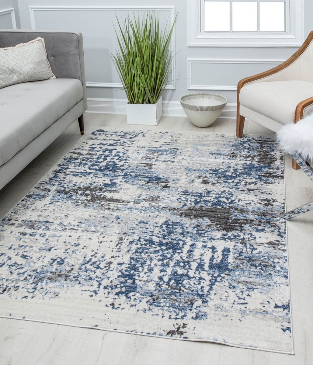 RA30180 5 ft. 3 in. x 7 ft. Preston PS50B Ivory Sapphire Splatter Transitional Vintage White Area Rug