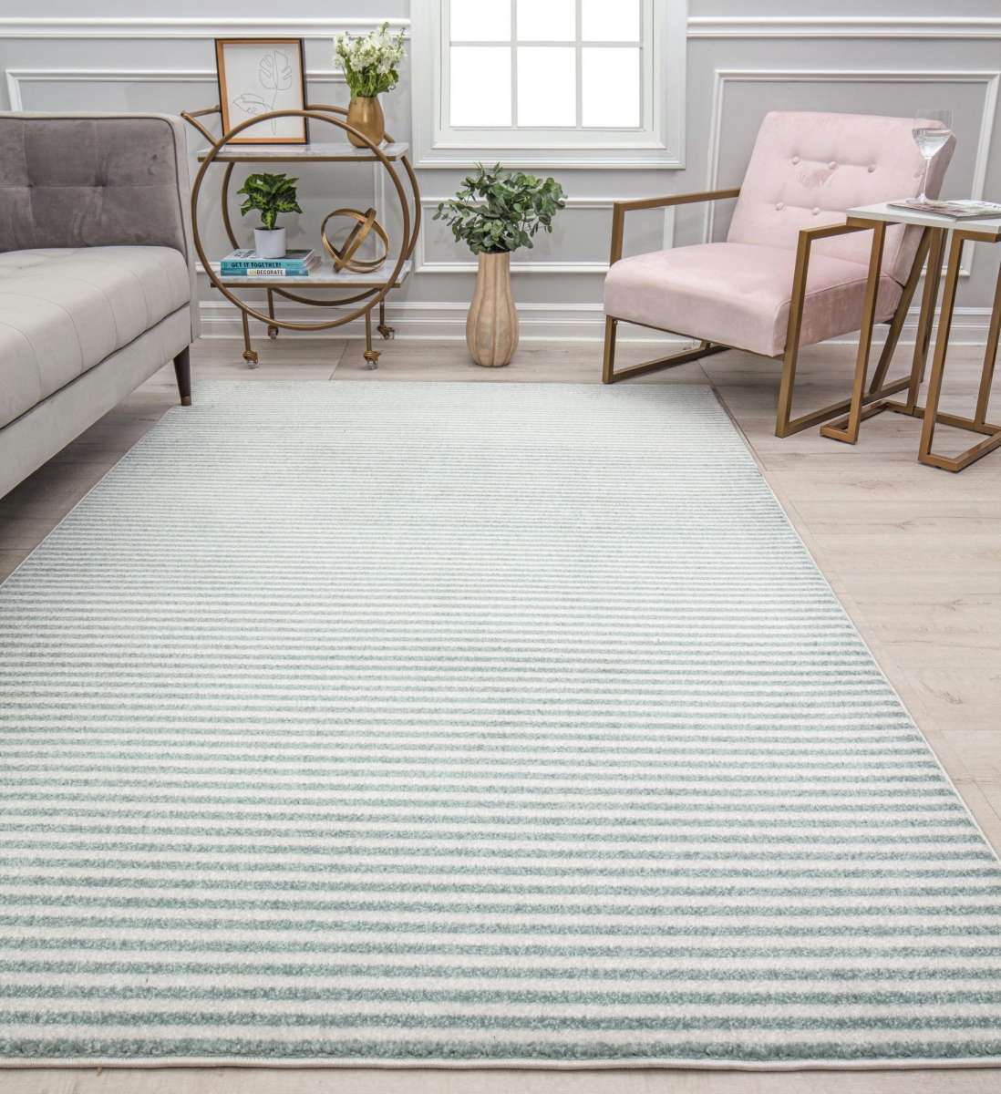 RA32097 8 ft. 3 in. x 10 ft. Jaxon CM20A Peppermint Pinstripes Geometric Contemporary Light Blue Area Rug