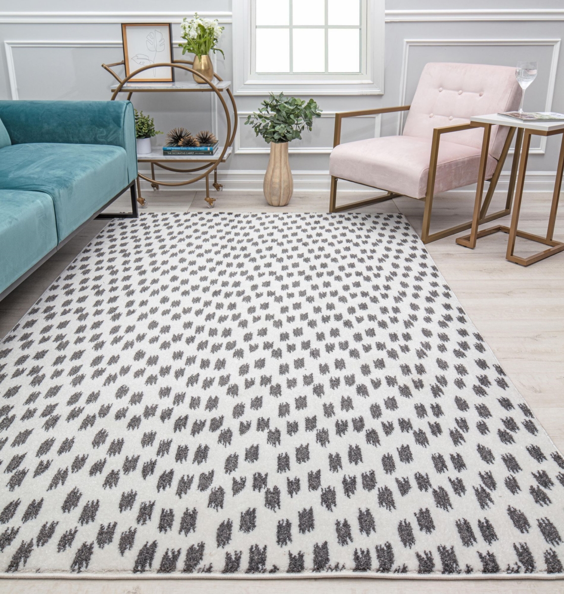 RA32102 2 ft. 6 in. x 4 ft. Jaxon CM25A Seeing Spots Geometric Contemporary White Area Rug