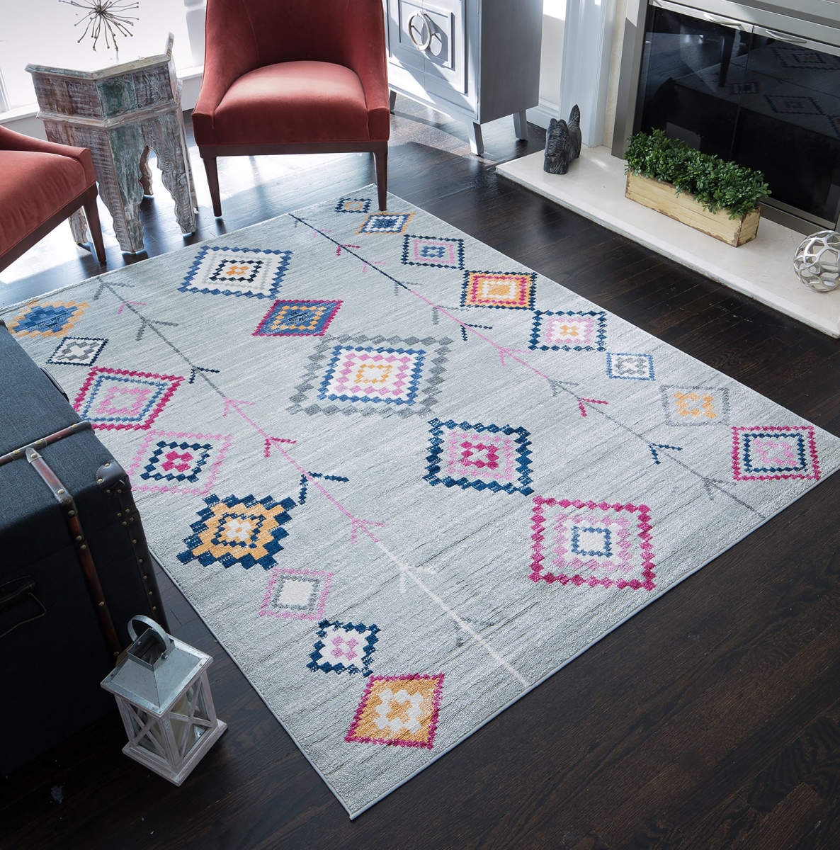 RA27863 8 ft. 9 in. x 12 ft. Soleil BR15B Native Grey Tribal Moroccan Light Gray Area Rug