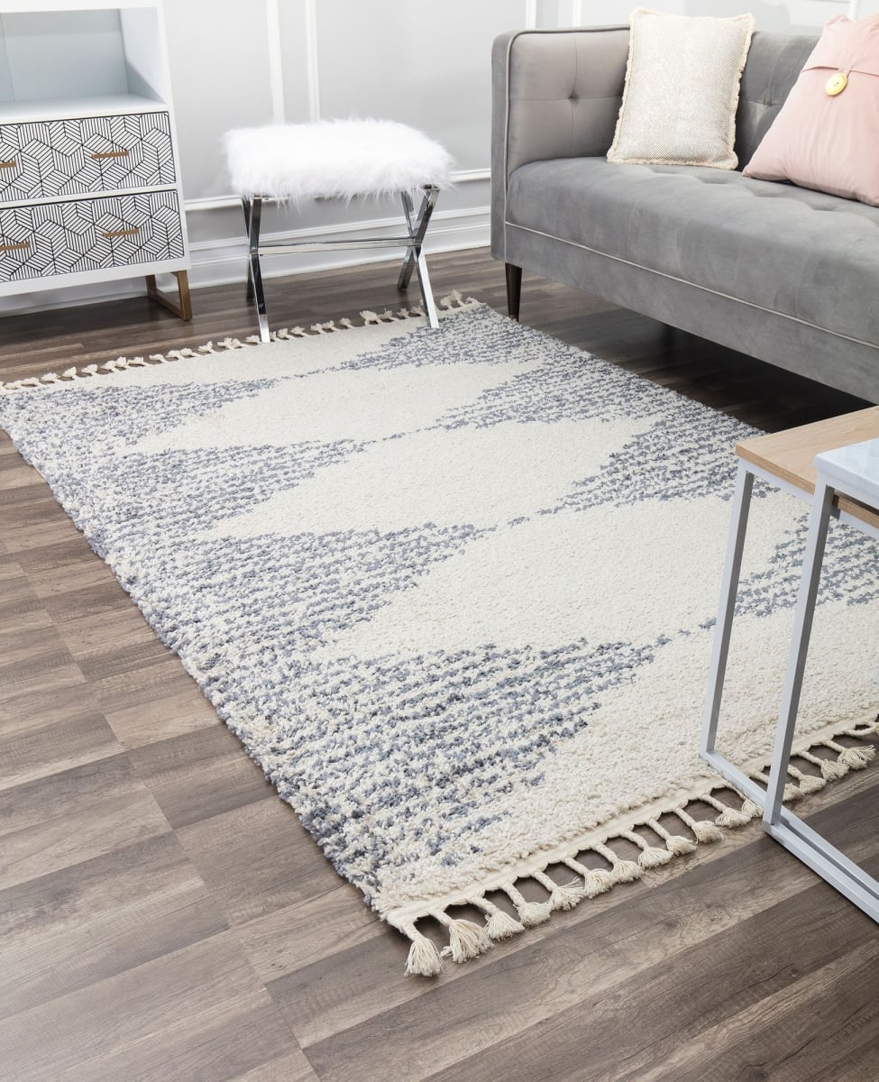 RA28196 8 x 10 ft. Moon MS30B Heath Gray Tribal Moroccan White Area Rug