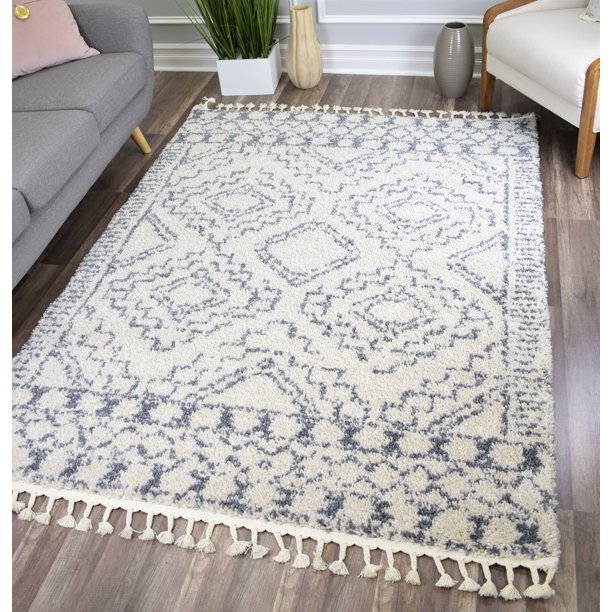 RA28199 5 x 7 ft. Moon MS40B Linen White Tribal Moroccan White Area Rug