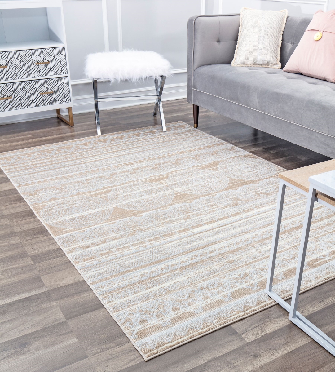 RA28213 5 ft. 3 in. x 7 ft. Leopold LX10B Misty Cream Oriental Transitional Cream Area Rug