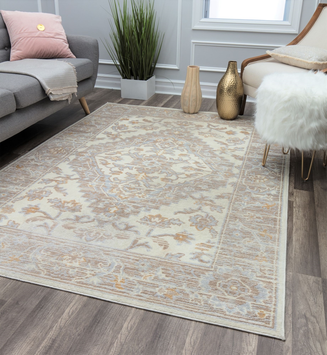 RA28219 5 ft. 3 in. x 7 ft. Leopold LX30A White Wash Oriental Transitional Cream Area Rug