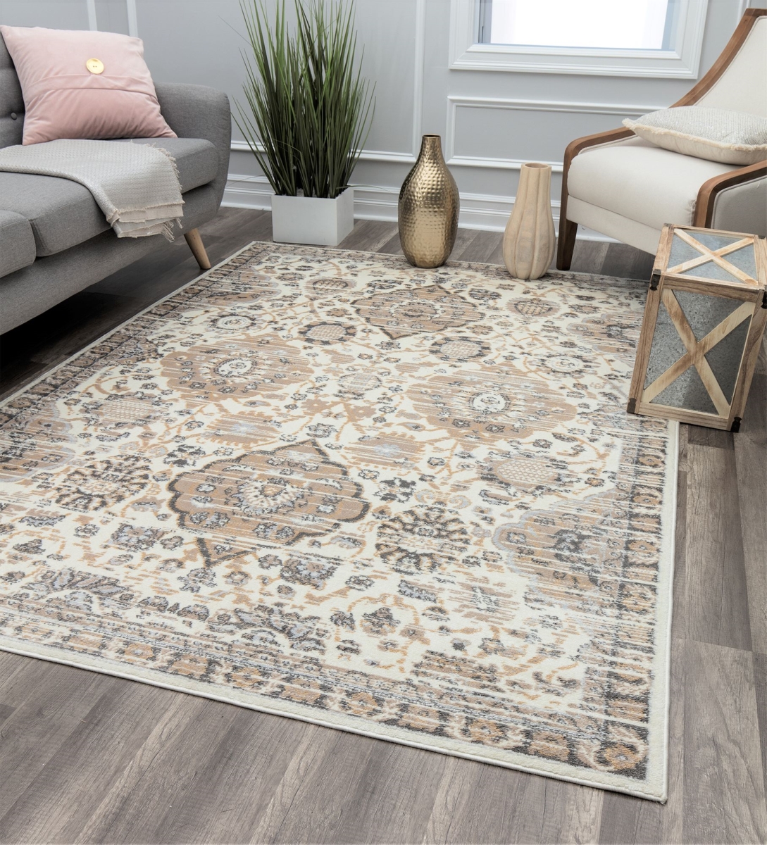 RA28223 5 ft. 3 in. x 7 ft. Leopold LX50A Sugar Cookie Oriental Transitional Cream Area Rug