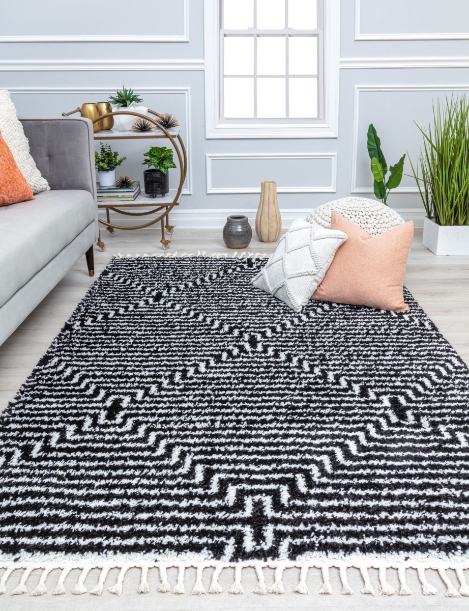 RA32561 5 x 7 ft. BT20A Last Call Stripe & Diamond Modern Black Area Rug