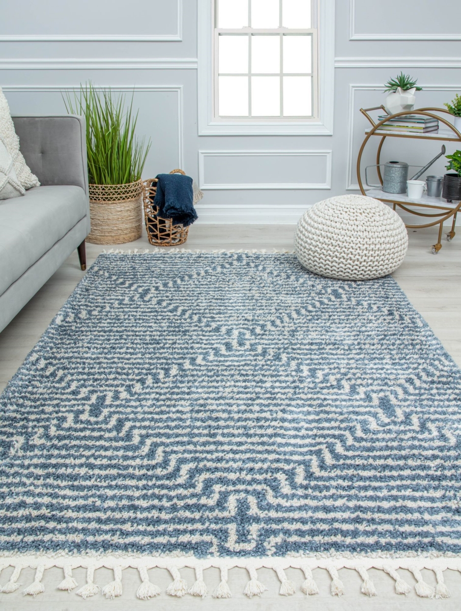 RA32568 2 ft. 6 in. x 8 ft. BT20C Mellow Whisper Stripe & Diamond Modern Blue Area Rug