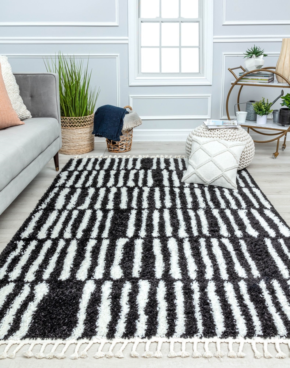 RA32585 5 x 7 ft. BT30A Stormy Nights Geometric & Stripe Modern Black Area Rug