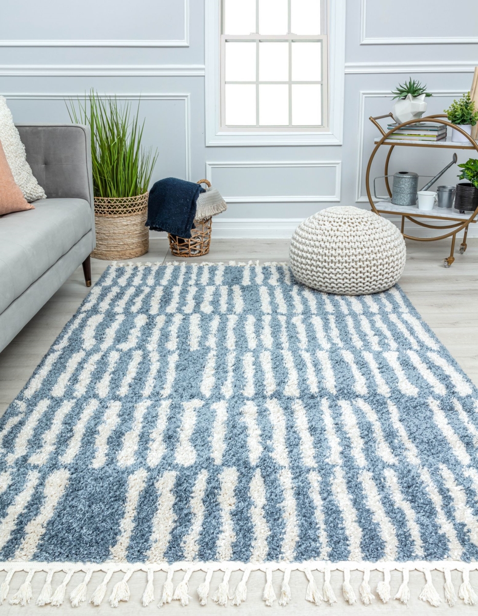 RA32593 5 x 7 ft. BT30C Shallow Waters Geometric & Stripe Modern Blue Area Rug