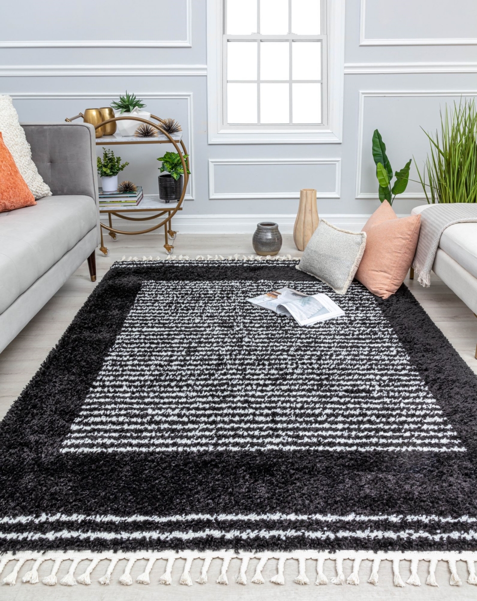 Picture of CosmoLiving RA32602 8 ft. 3 in. x 10 ft. BT35A Ebony Twilight Stripe Shag Black Area Rug