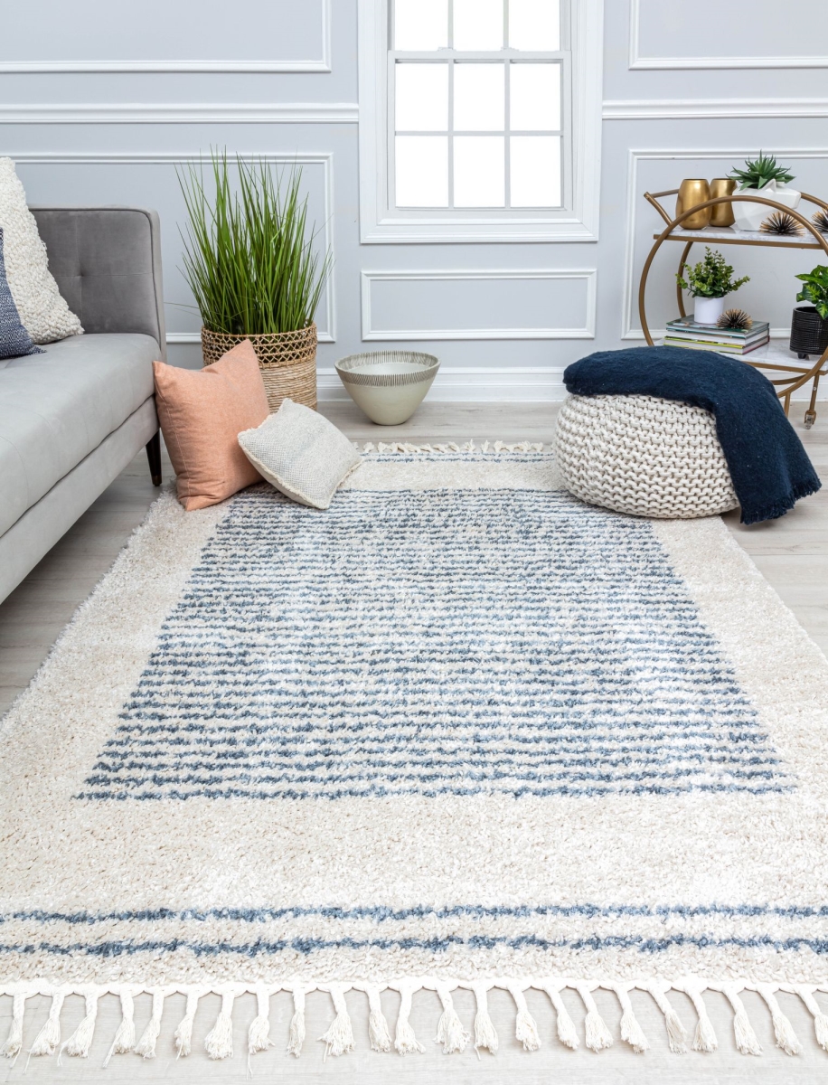 Picture of CosmoLiving RA32606 8 ft. 3 in. x 10 ft. BT35B Ice Frost Stripe Shag White Area Rug