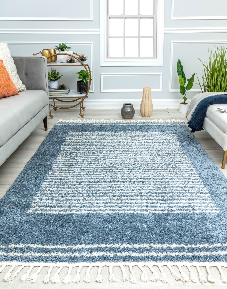 Picture of CosmoLiving RA32608 2 ft. 6 in. x 8 ft. BT35C Hidden Oasis Stripe Shag Blue Area Rug