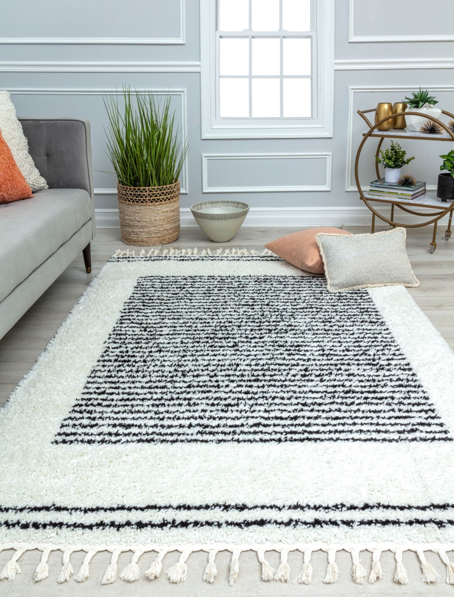 Picture of CosmoLiving RA32614 8 ft. 3 in. x 10 ft. BT35D Snow Veil Stripe Shag White Area Rug