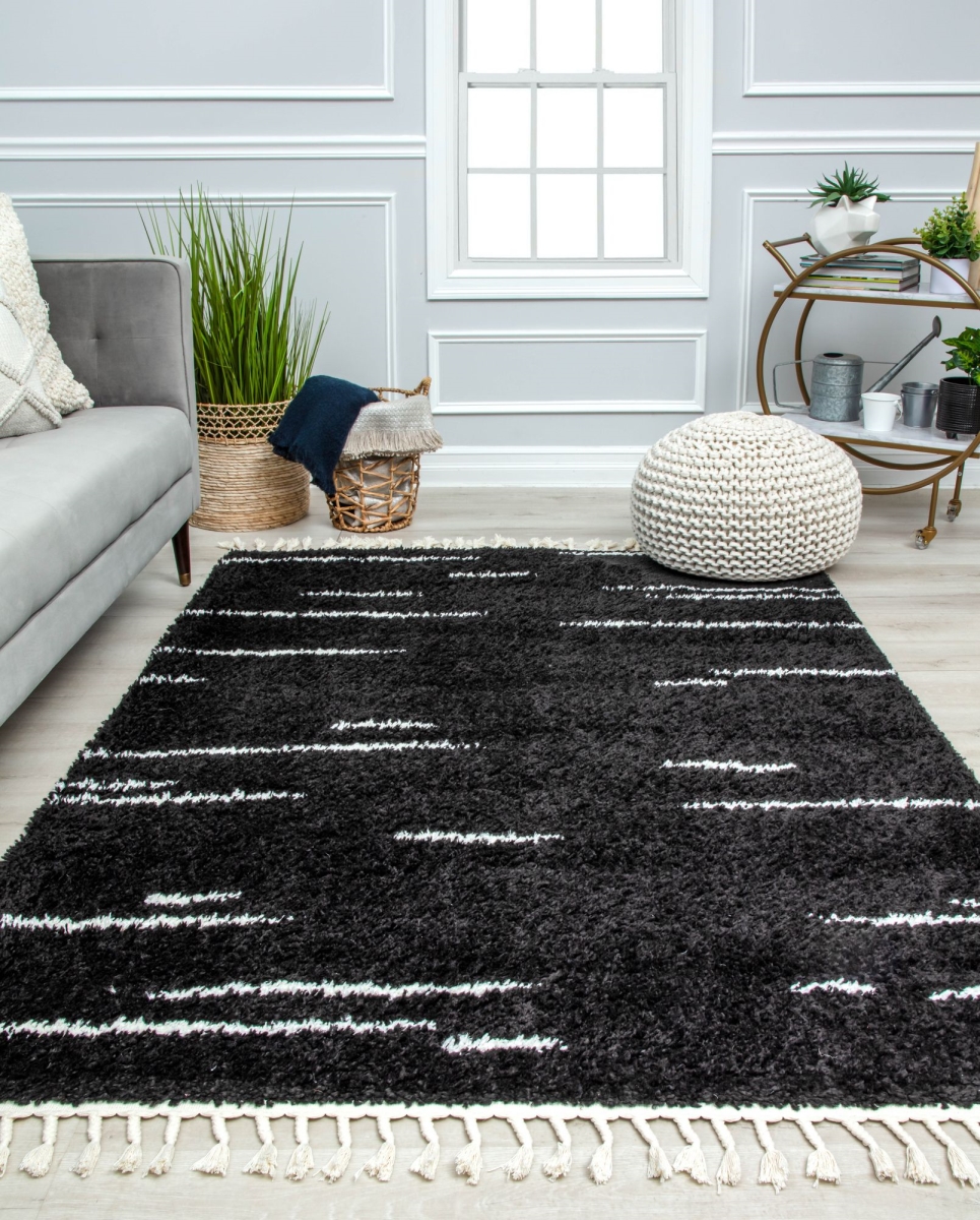 Picture of CosmoLiving RA32618 8 ft. 3 in. x 10 ft. BT40A Introspective Black Abstract Shag Area Rug