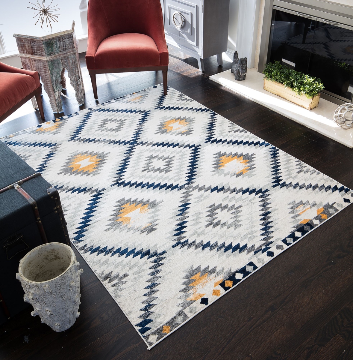 RA28336 4 x 6 ft. Soleil BR30A Kilim Gold Tribal Moroccan Ivory Area Rug