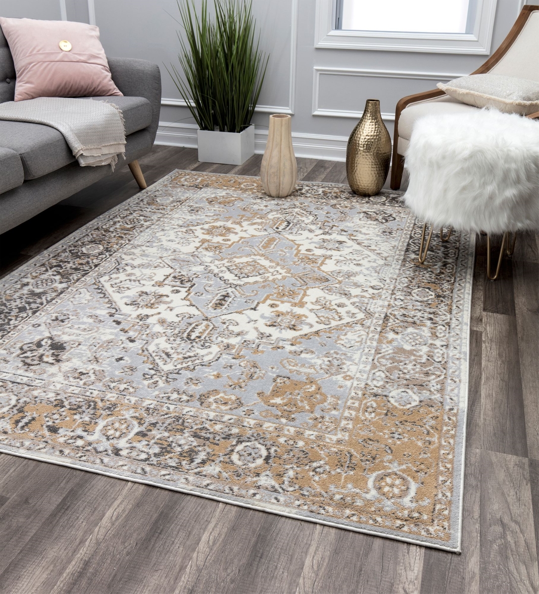 RA31632 7 x 9 ft. Leopold LX60A Grey Charm Oriental Transitional Cream Area Rug