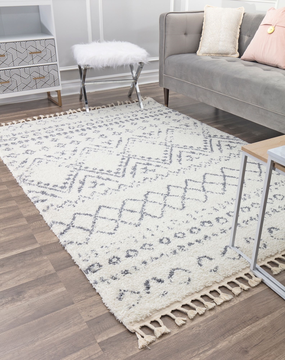RA28932 2 ft. 2 in. x 4 ft. Moon MS10A Shadow Gray Tribal Moroccan White Area Rug