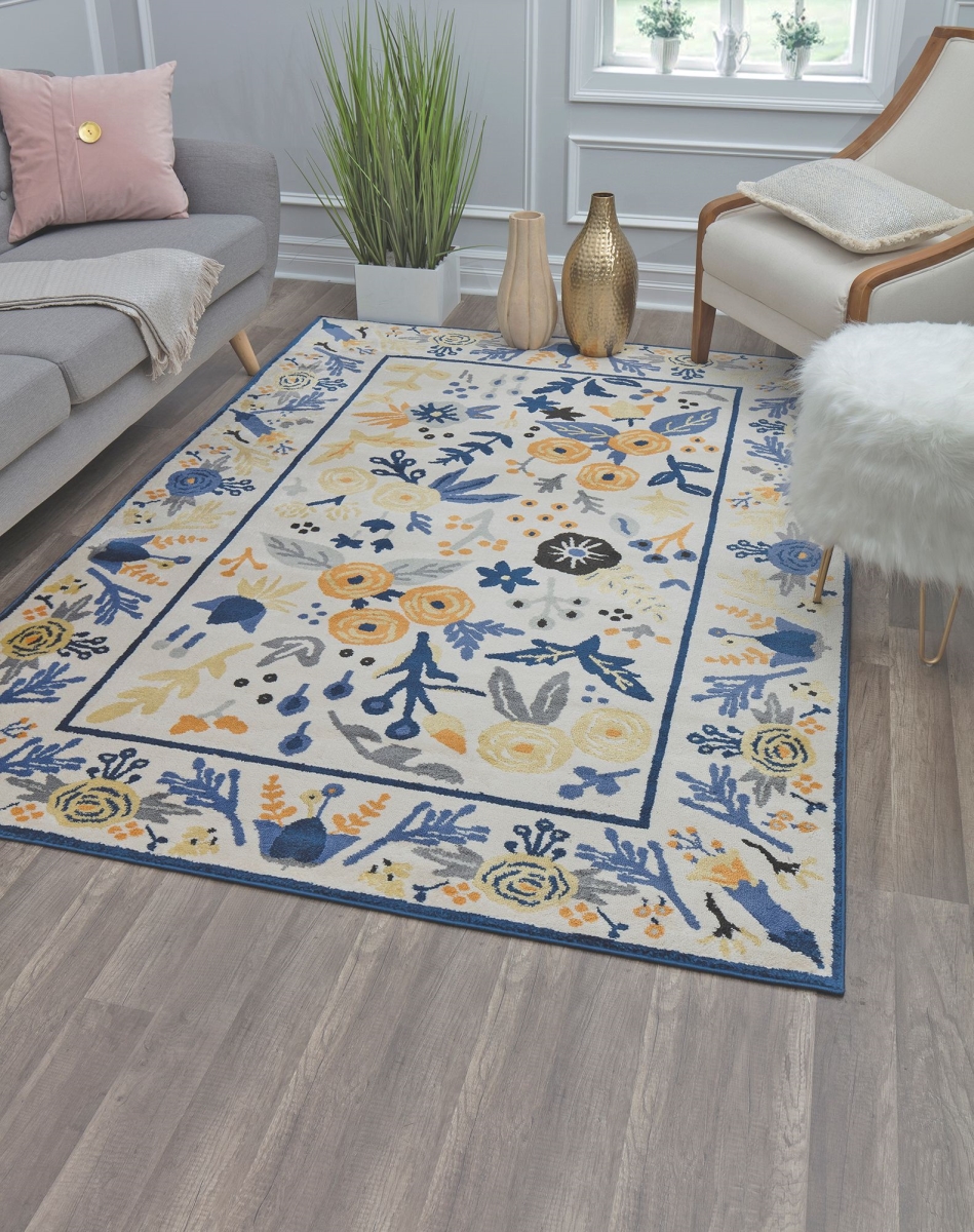 RA30519 9 x 12 ft. Hanna VA30D Gardenia Ivory Gold Floral Transitional White Area Rug