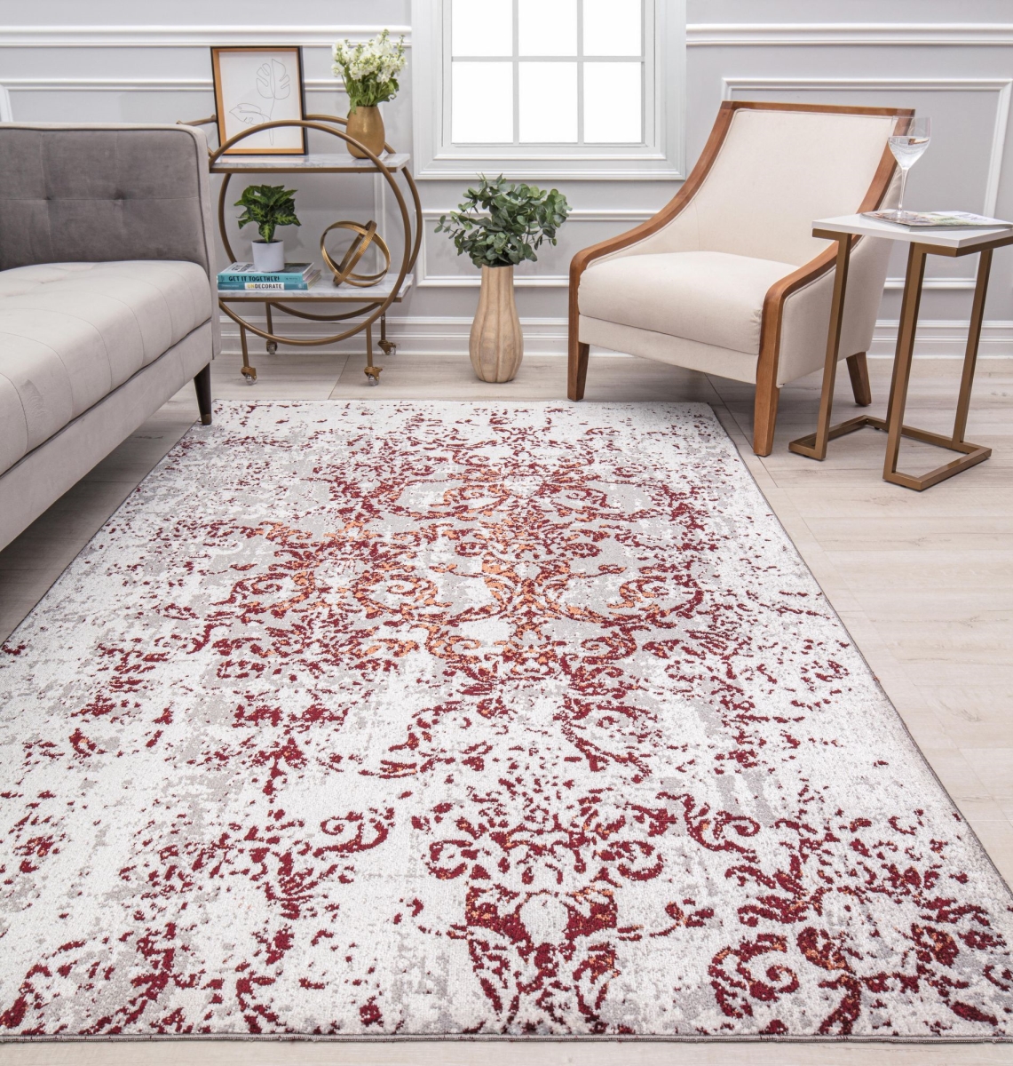 RA31655 5 ft. 3 in. x 7 ft. Jaelyn JD30B Polar Symphony Distressed Transitional White Area Rug