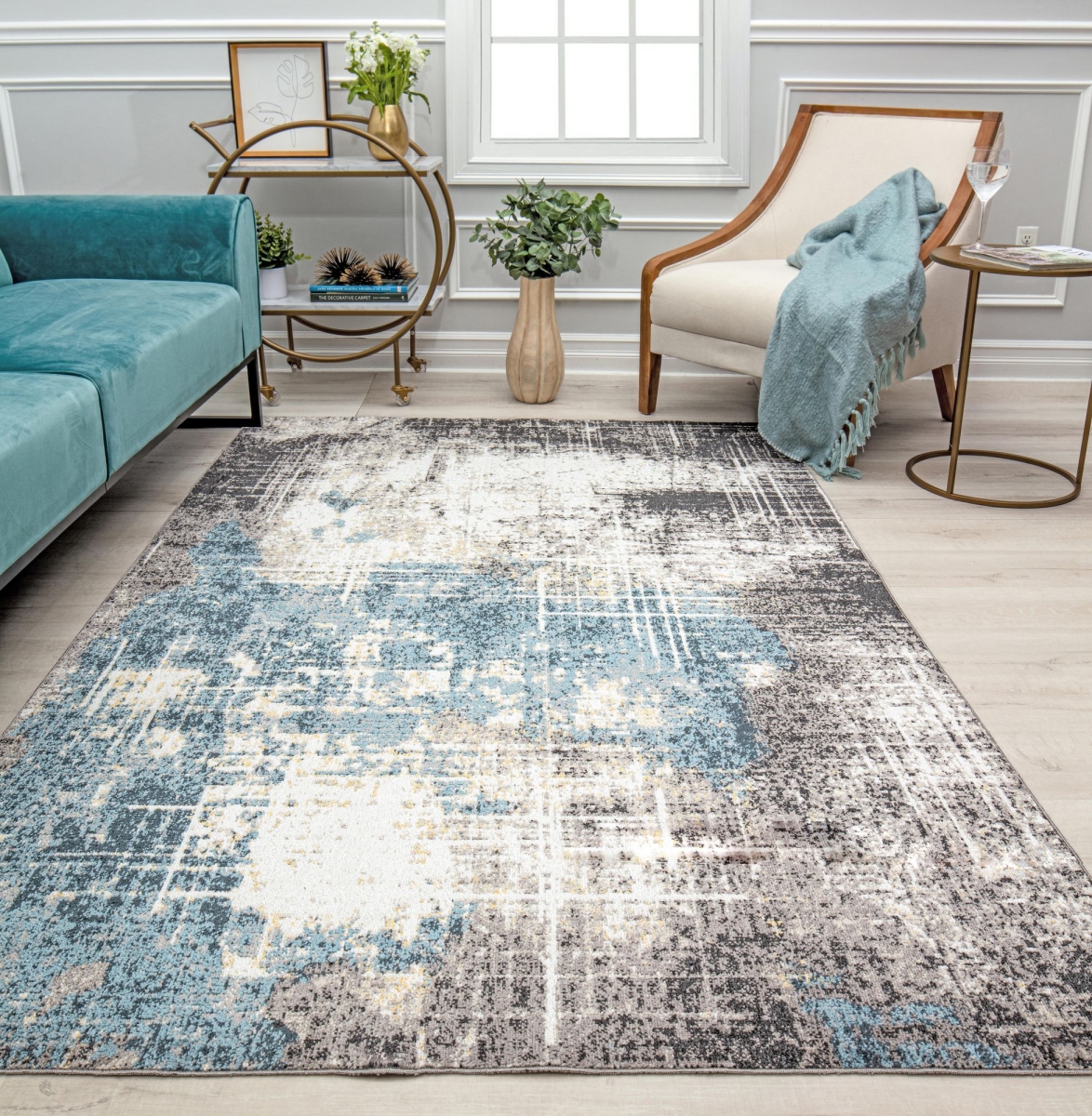 RA31674 2 ft. 6 in. x 8 ft. Jaelyn JD45B Midnight Distressed Transitional Black Area Rug