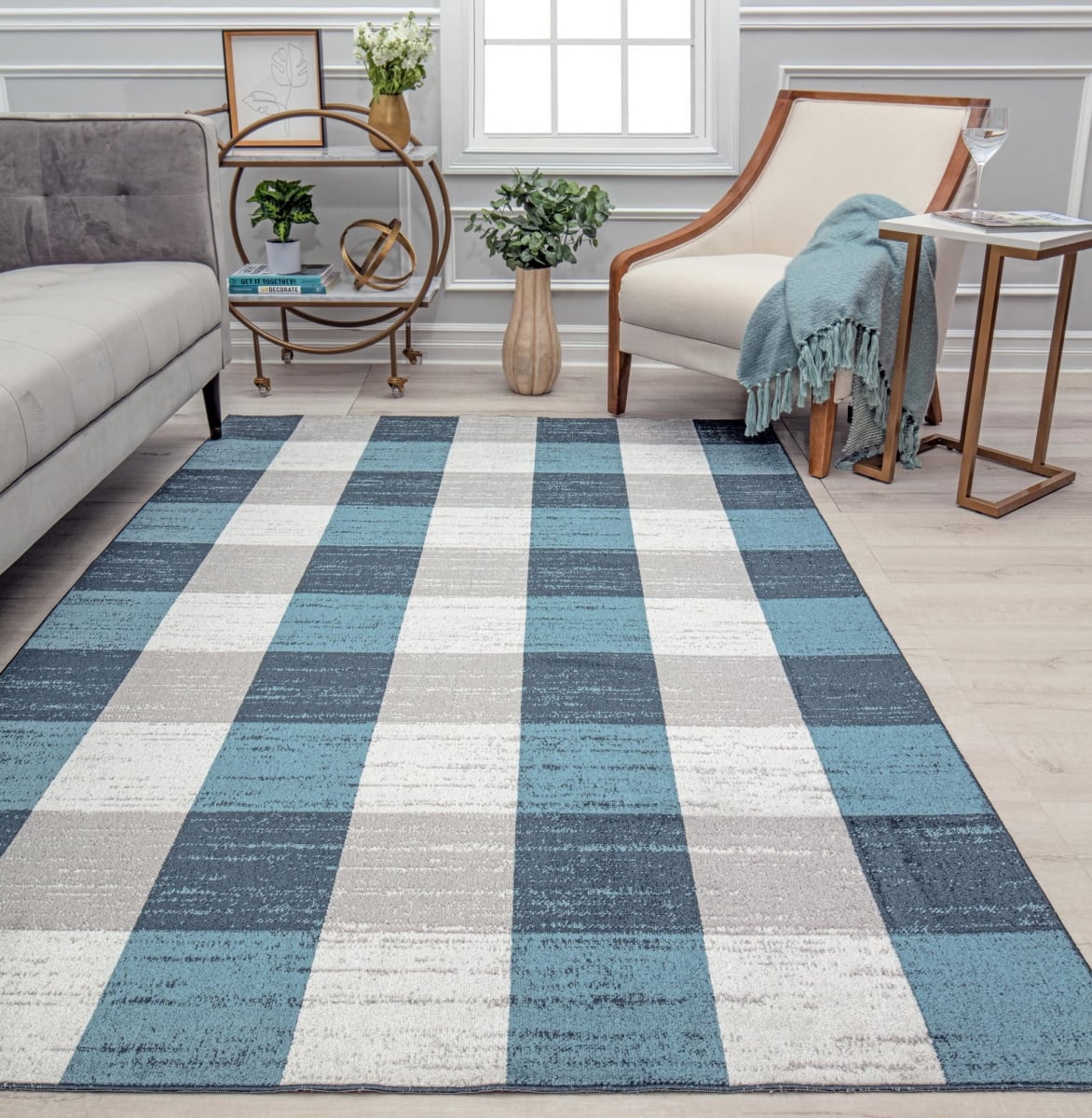 RA31706 2 ft. 6 in. x 8 ft. Jaelyn JD65A Bedford Check Modern Contemporary Blue Area Rug