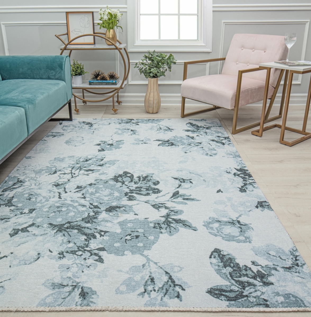 RA31891 2 ft. 7 in. x 8 ft. Serafina EO10A Botanical Blue Floral Contemporary Light Blue Area Rug