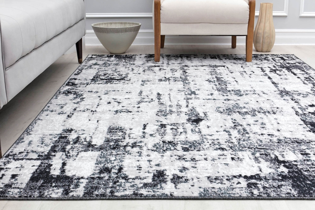 RA30811 5 ft. 3 in. x 7 ft. Amabella IV40A Black Horizon Abstract Vintage White Area Rug