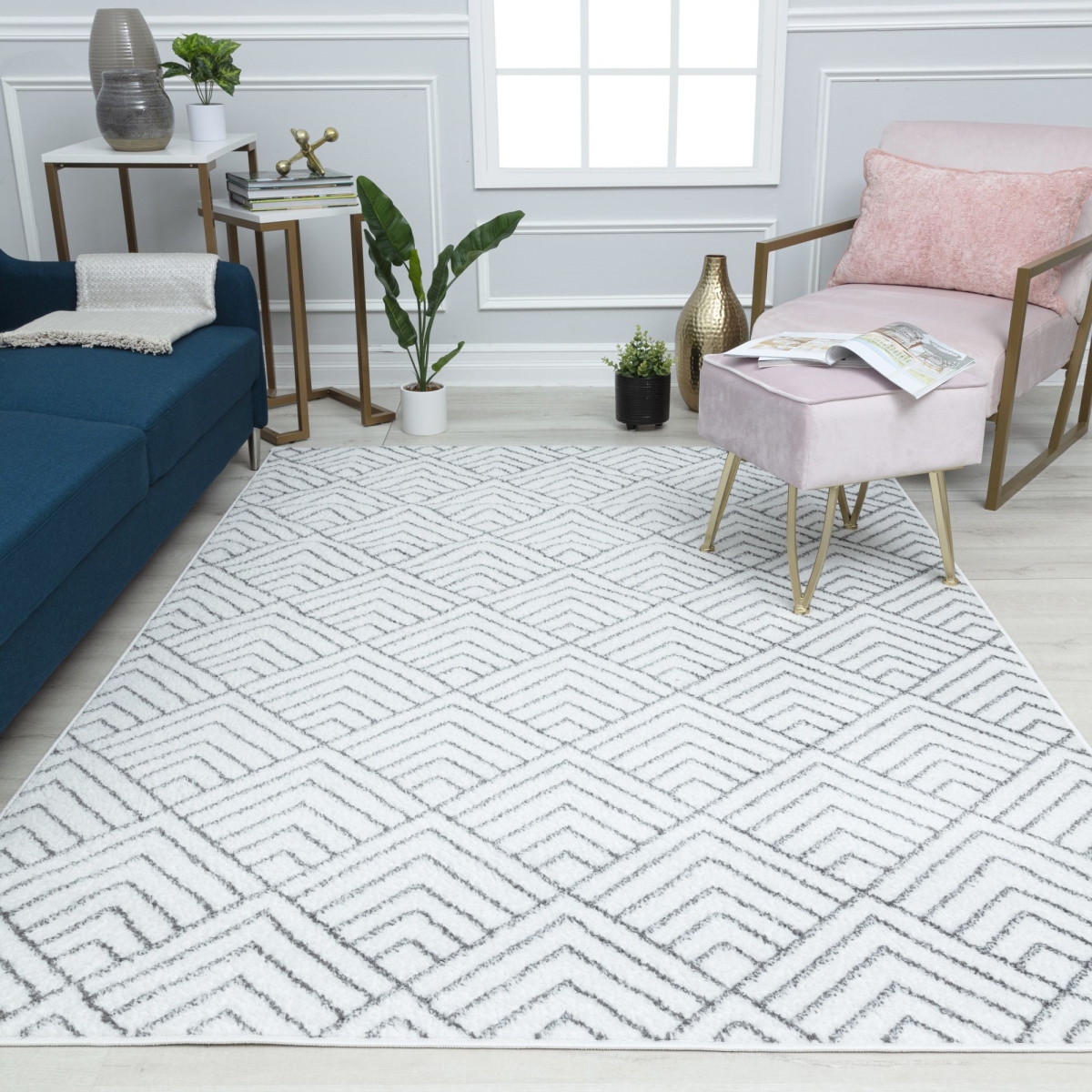 RA41103 8 ft. 3 in. x 10 ft. Azure AZ10B Deco White Geometric Contemporary Rectangle Area Rug, Ivory