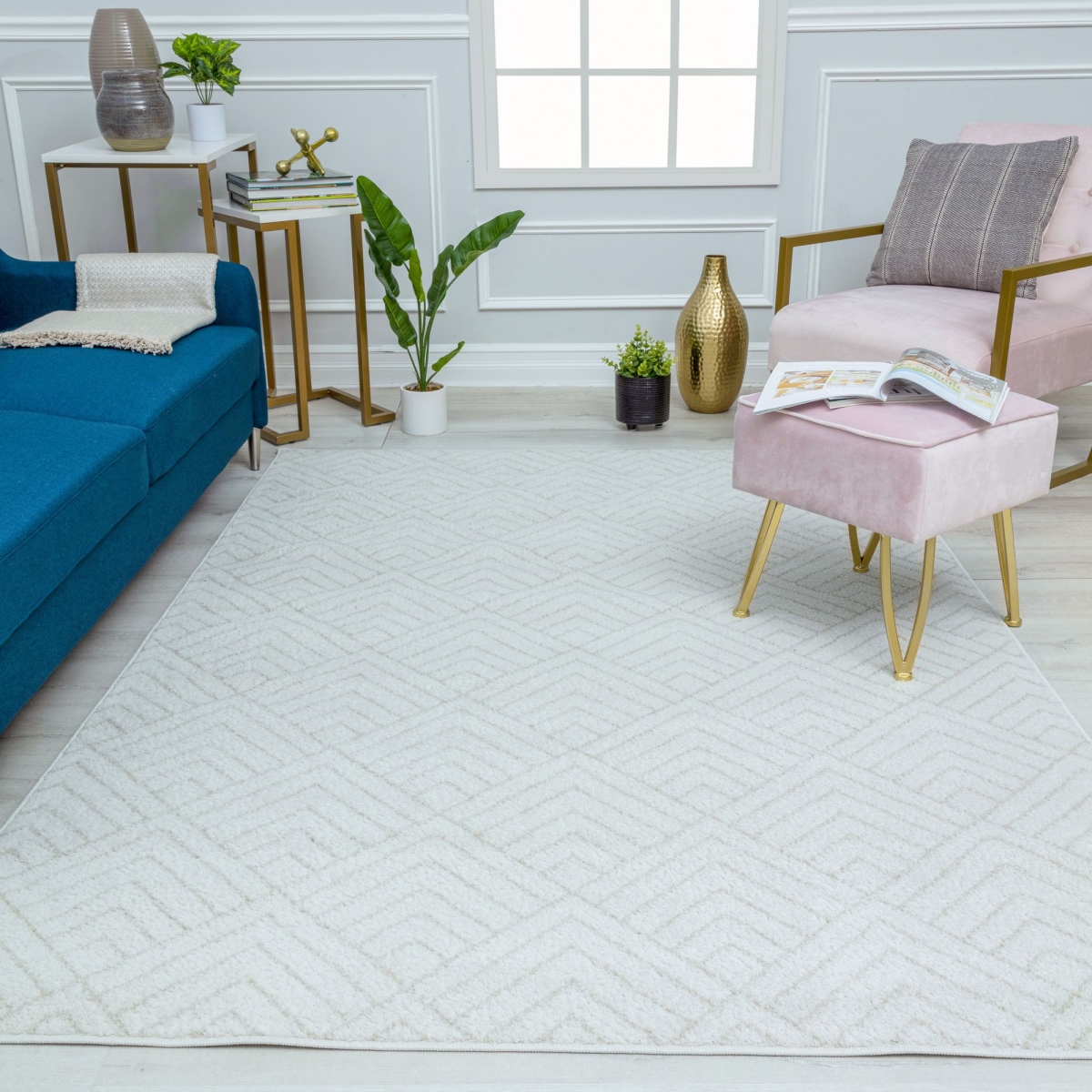 RA41106 5 x 7 ft. Azure AZ10C Deco Cream Geometric Contemporary Rectangle Area Rug, Ivory