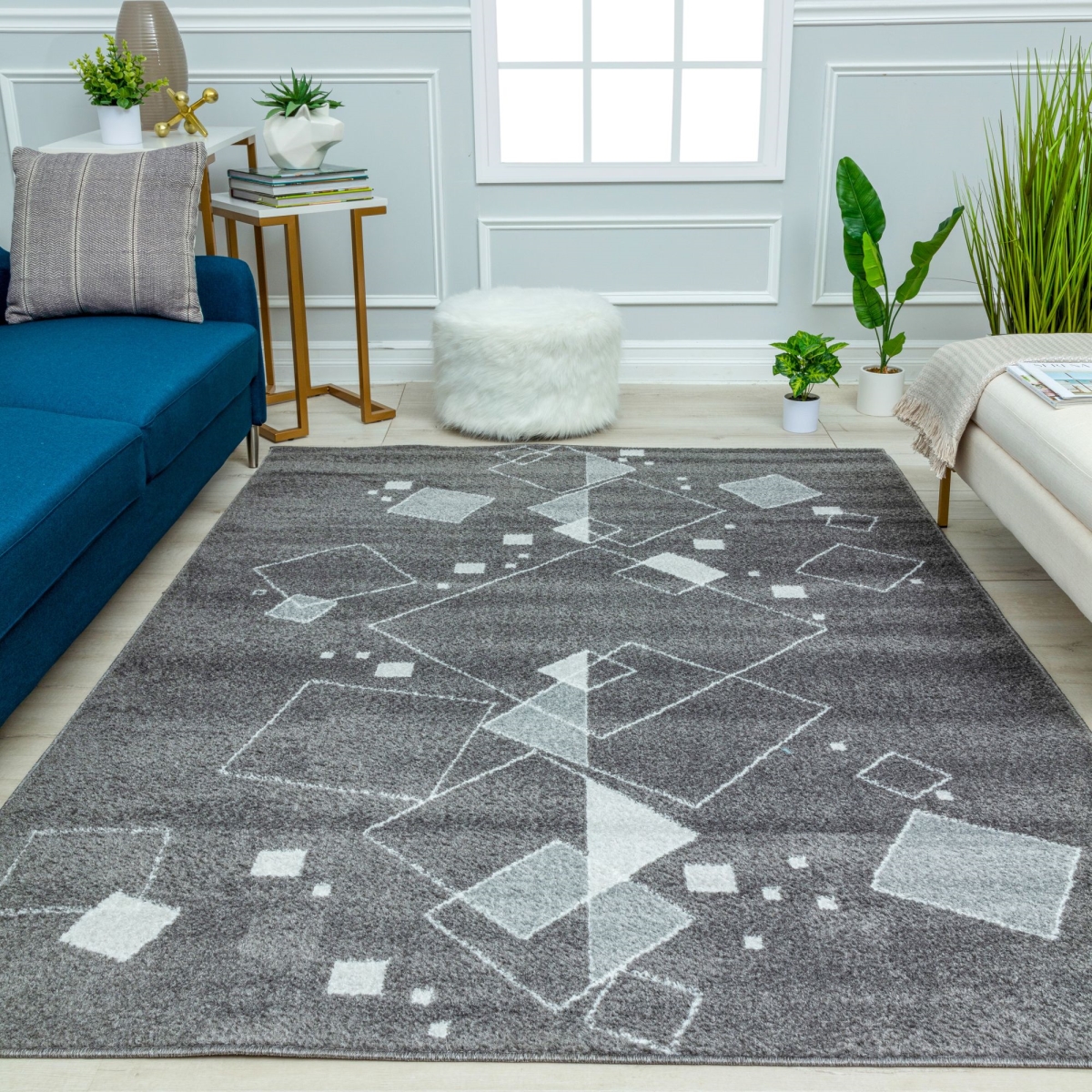 RA41110 5 x 7 ft. Azure AZ15A Graphic Charcoal Geometric Contemporary Rectangle Area Rug, Gray
