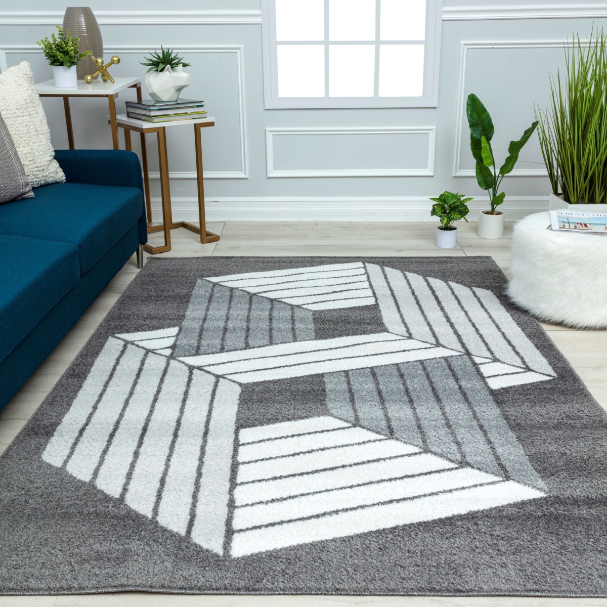 RA41139 8 ft. 3 in. x 10 ft. Azure AZ30A Black Ice Geometric Contemporary Rectangle Area Rug, Gray