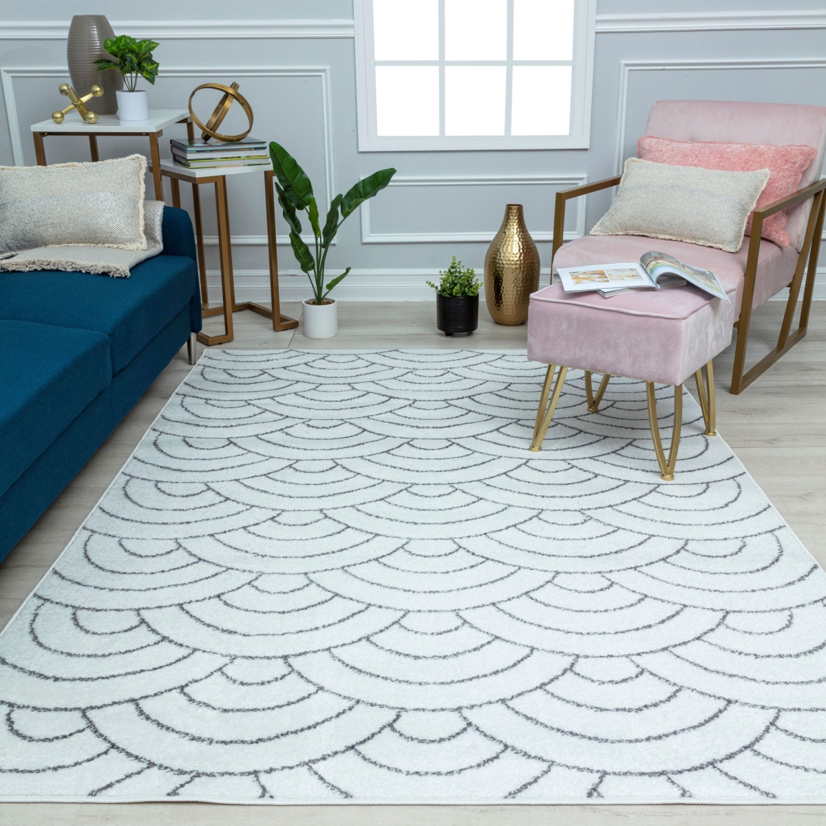 RA41146 5 x 7 ft. Azure AZ35A Cloudy White Geometric Contemporary Rectangle Area Rug, Ivory