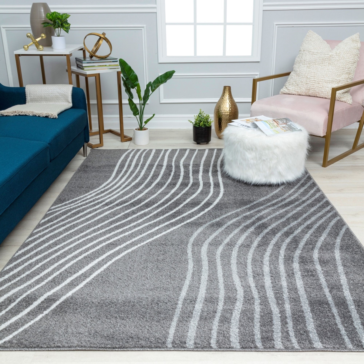 RA41155 8 ft. 3 in. x 10 ft. Azure AZ40A Software Geometric Contemporary Rectangle Area Rug, Gray