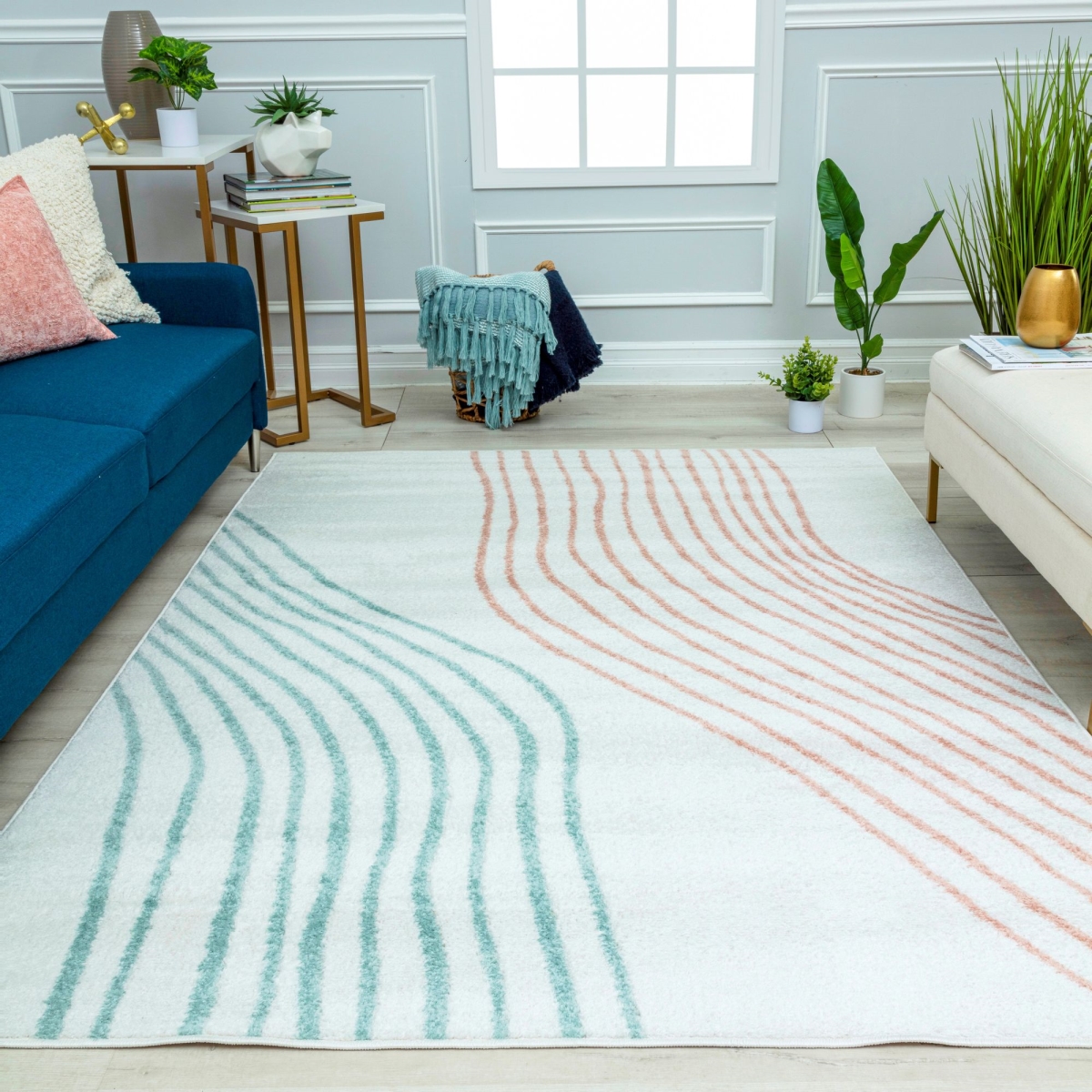 RA41159 8 ft. 3 in. x 10 ft. Azure AZ40B Flow Geometric Contemporary Rectangle Area Rug, Ivory