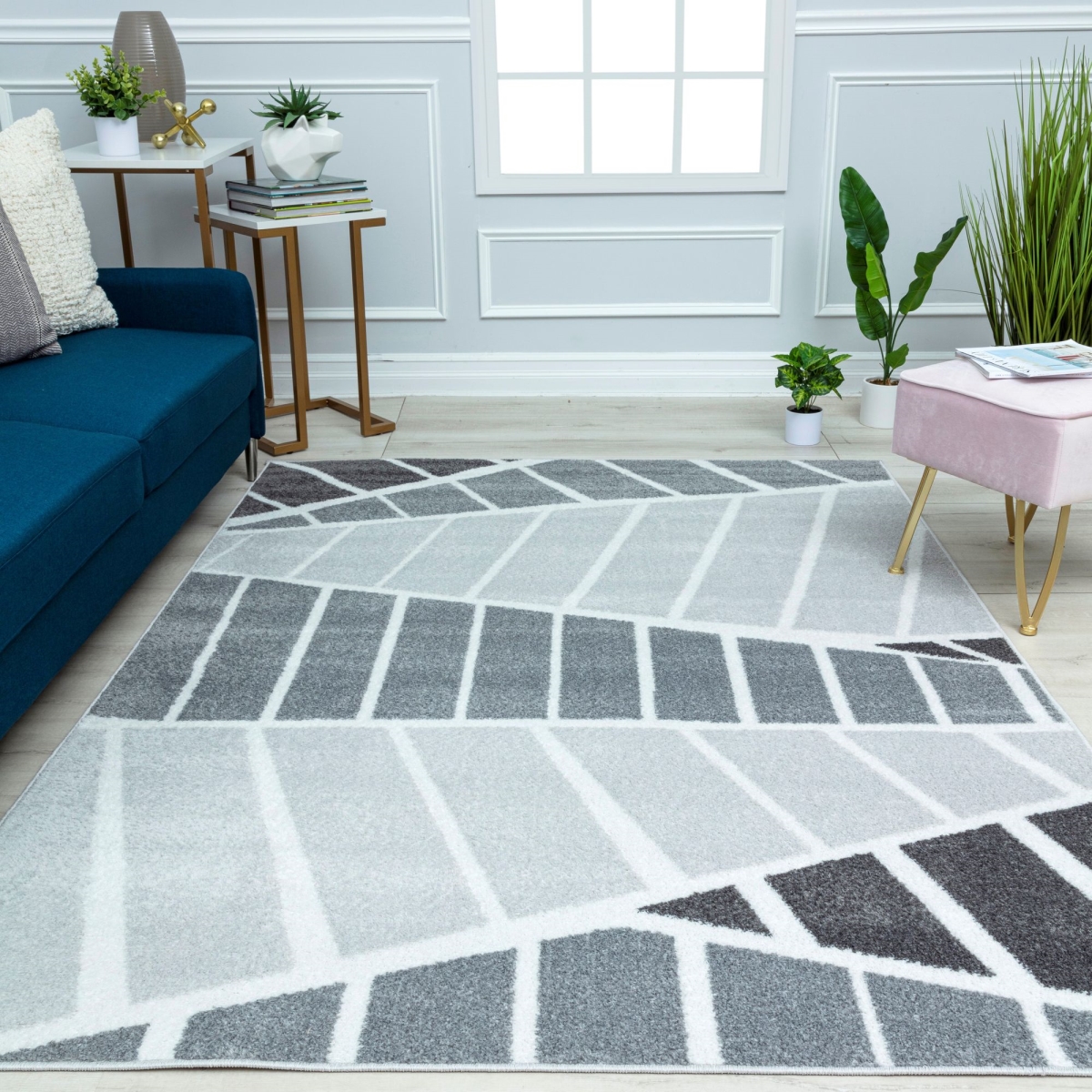 RA41171 8 ft. 3 in. x 10 ft. Azure AZ45B Evening Shadow Geometric Contemporary Rectangle Area Rug, Gray