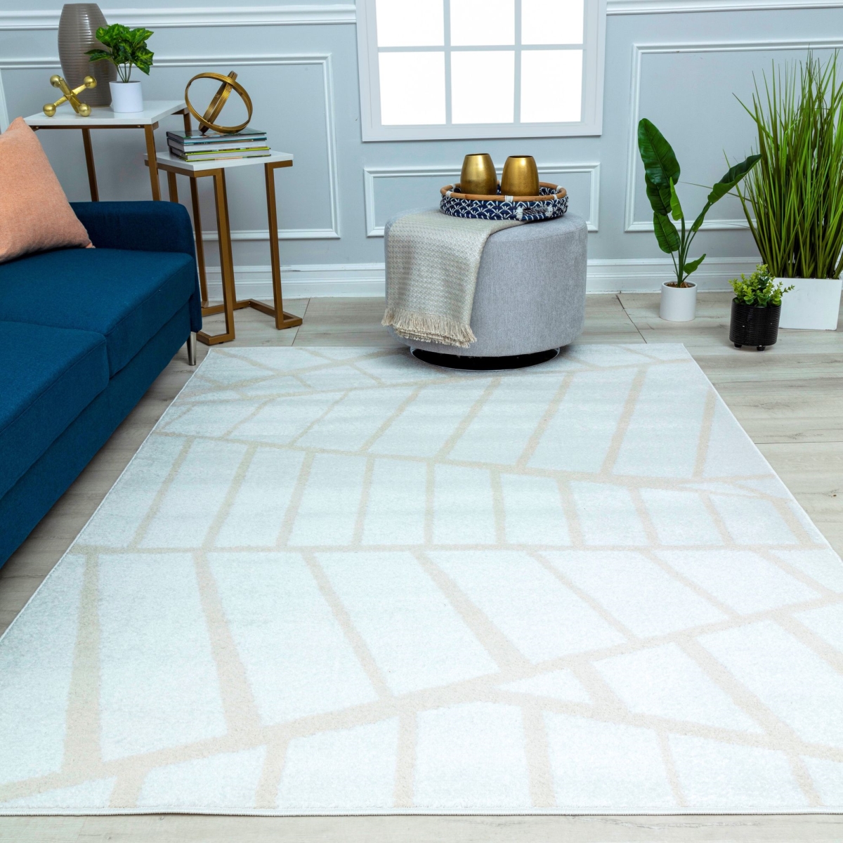 RA41174 5 x 7 ft. Azure AZ45C Shell White Geometric Contemporary Rectangle Area Rug, Tan