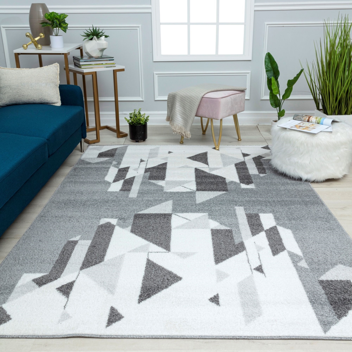 RA41182 5 x 7 ft. Azure AZ50B Network Gray Geometric Contemporary Rectangle Area Rug, Gray