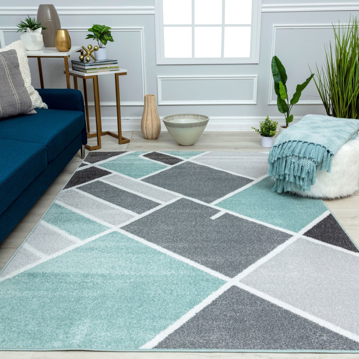 RA41196 2 x 4 ft. Azure AZ60B Open Air Geometric Contemporary Rectangle Area Rug, Blue