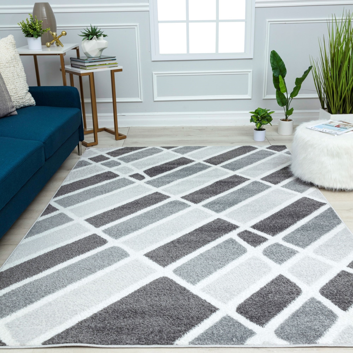 RA41230 5 x 7 ft. Azure AZ90A Grays Harbor Geometric Contemporary Rectangle Area Rug, Gray