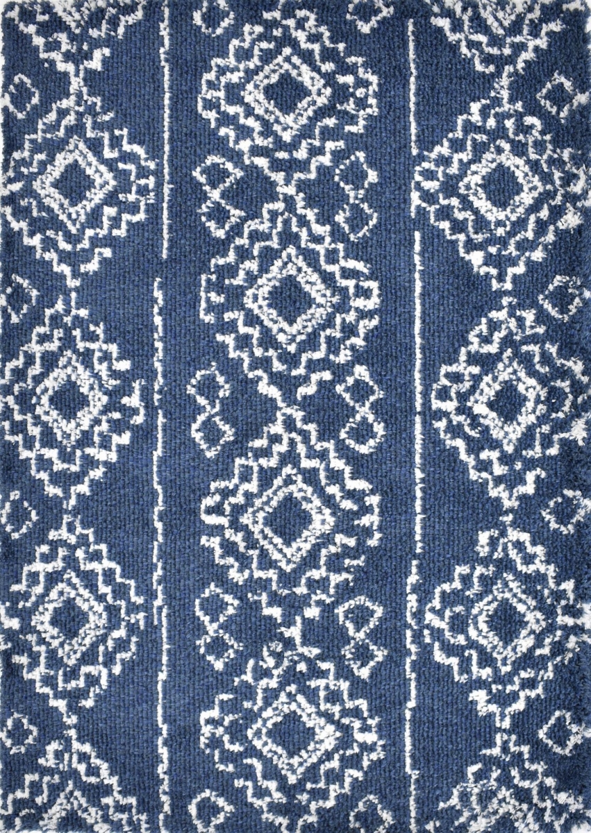RA33310 5 x 7 ft. Indigo Shag CG10A Sojourn Navy Moroccan Transitional Rectangle Area Rug, Blue & White