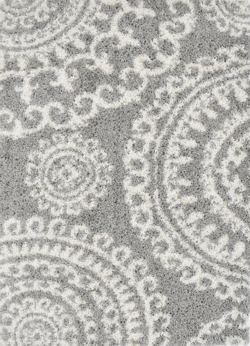 RA33318 5 x 7 ft. Indigo Shag CG15B Slate Rock Geometric Transitional Rectangle Area Rug, Gray & White