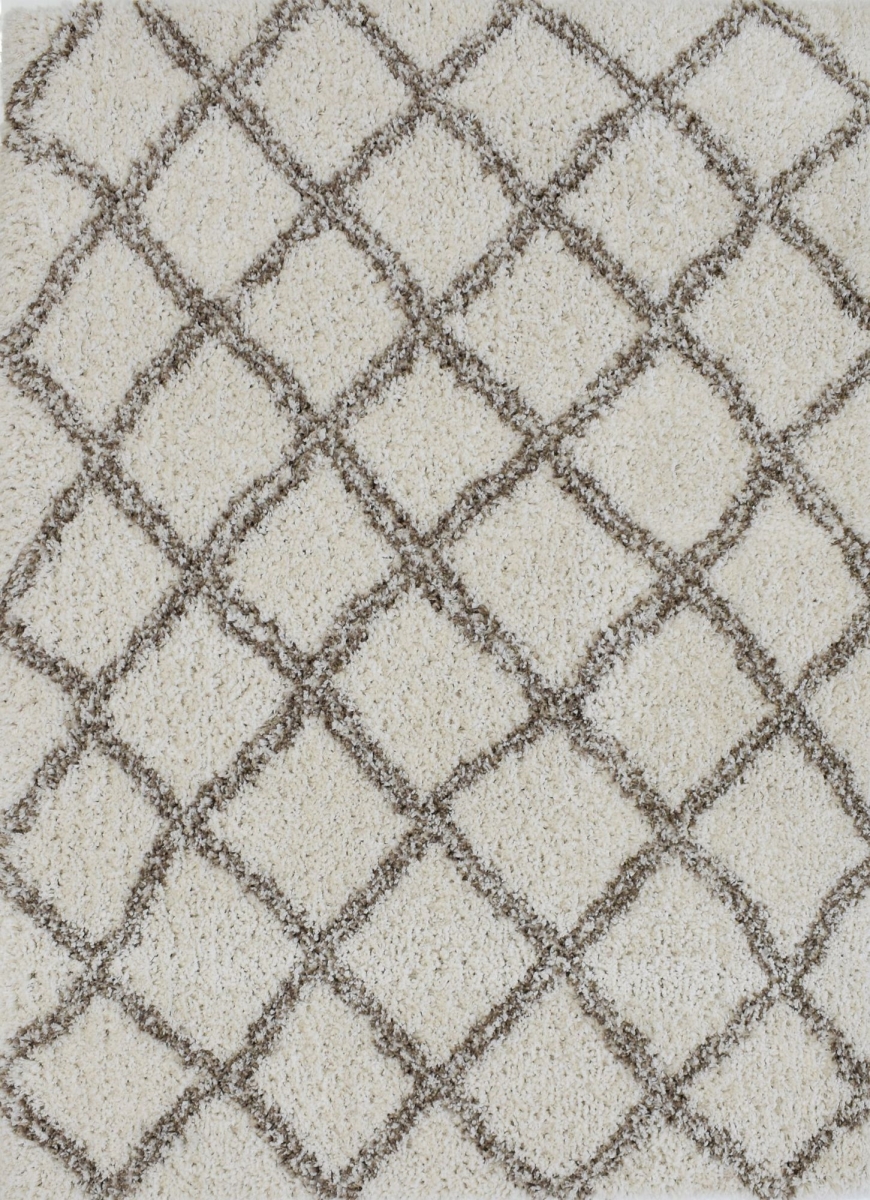 RA33320 2 ft. 6 in. x 4 ft. Indigo Shag CG20A Thickened Cream Geometric Transitional Rectangle Area Rug, White & Tan